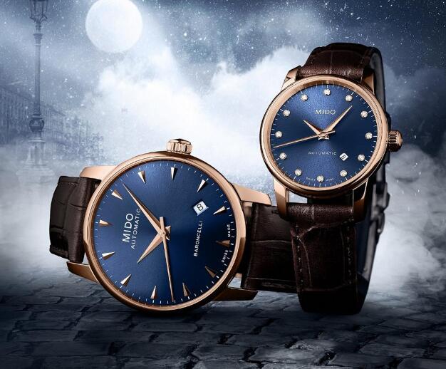 Cheap Mido Baroncelli Replica Watches With Mid-Night Blue Dials For Sweet Couples